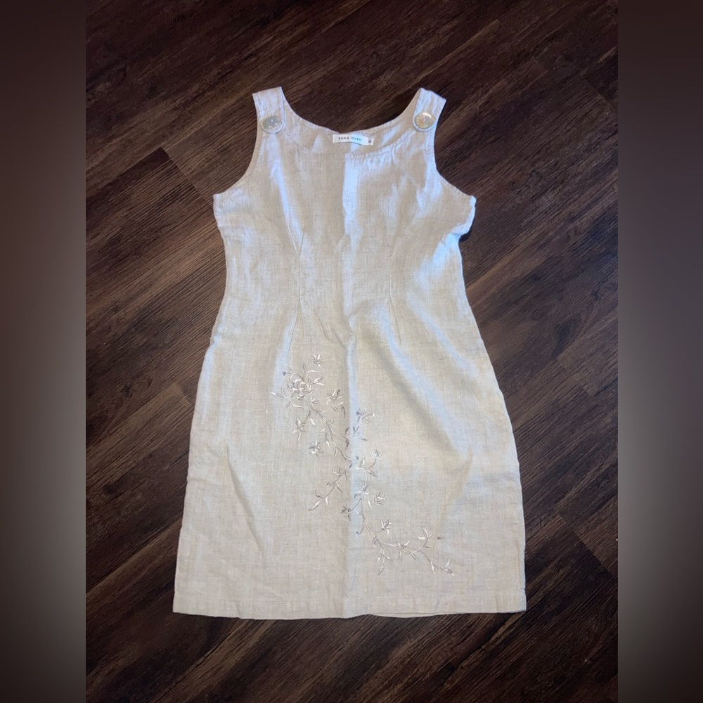 Sara Bini Beige Linen Embroidered Tank Dress size M